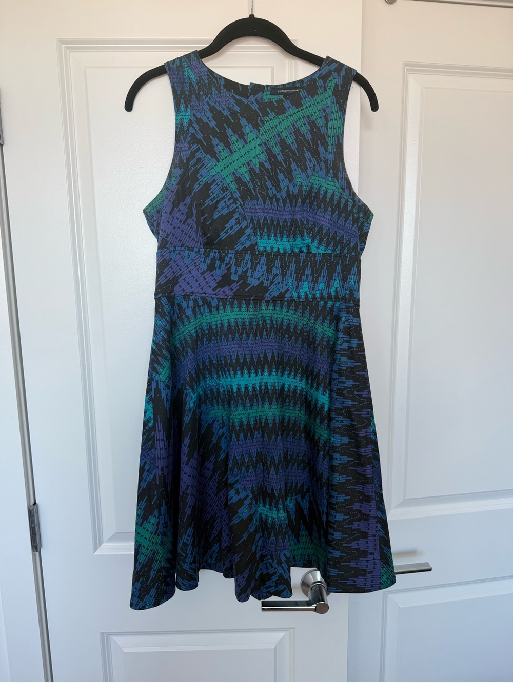 French Connection Sleeveless Fit & Flare Dress in Teal and Purple